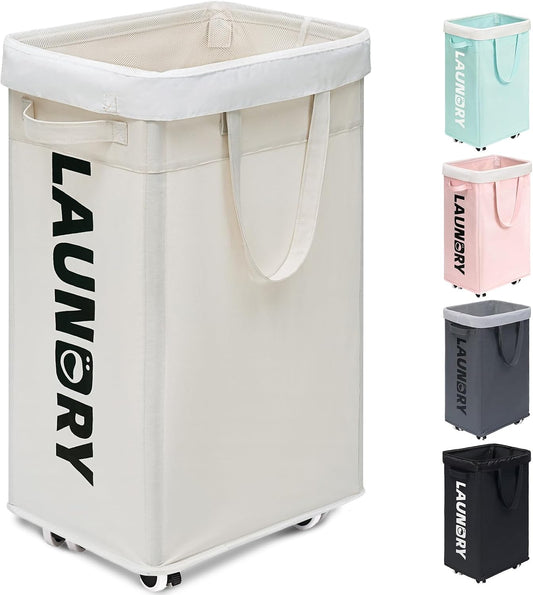 Goodpick 75L Laudnry Basket with Wheels & Removable Wash Bag for Dorm