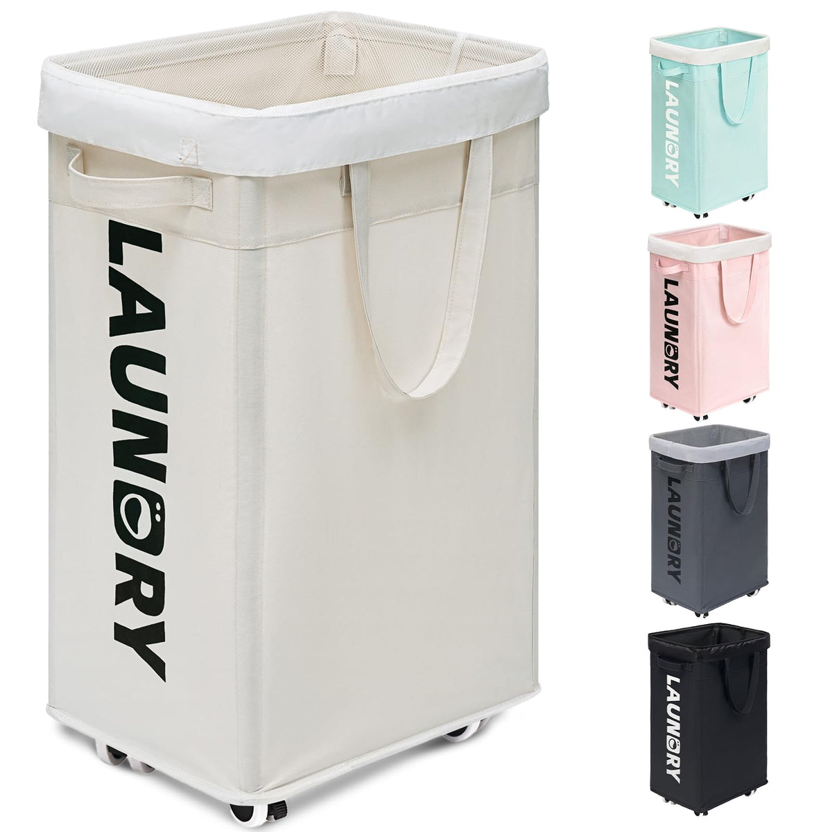 Goodpick 75L Laudnry Basket with Wheels & Removable Wash Bag for Dorm