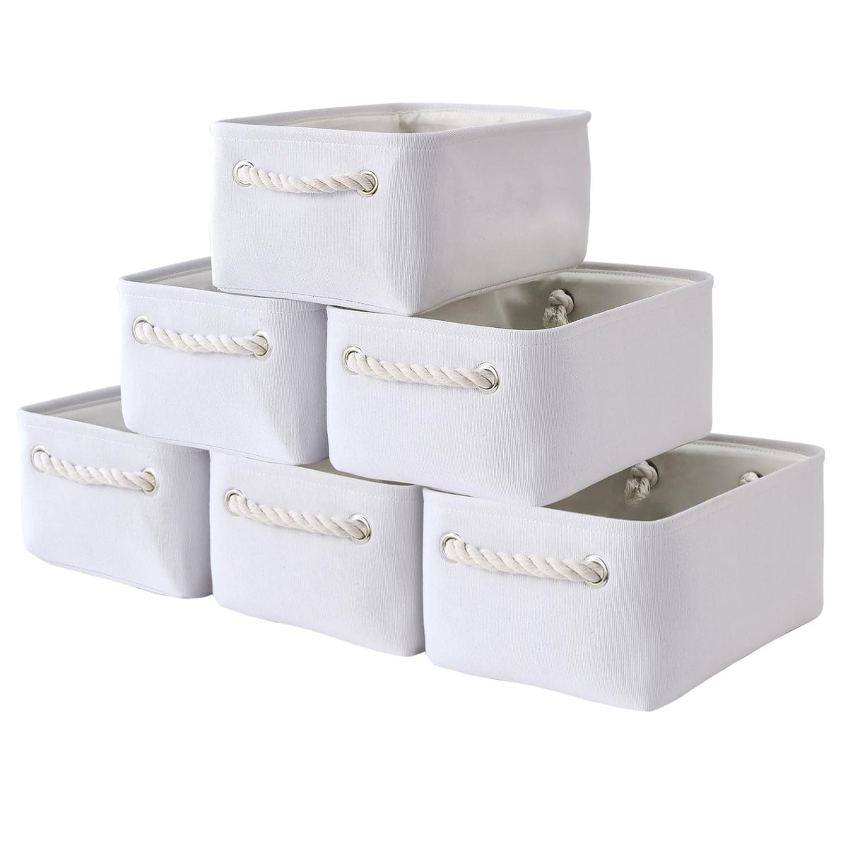 TheWarmHome Storage Basket for Organizing - 14x10x7 inch Medium 3 Pack Collapsible Storage Bin for Shelves with Handles, Canves Storage Box for Organizer Cubes Cloth Gift Toy Closet (White & Khaki)
