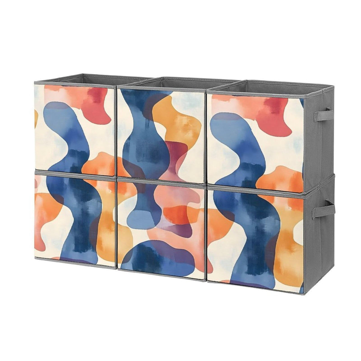 6 Printed Foldable Storage Cubes, 10.6 Inch Sturdy Collapsible Fabric Bins with Handles