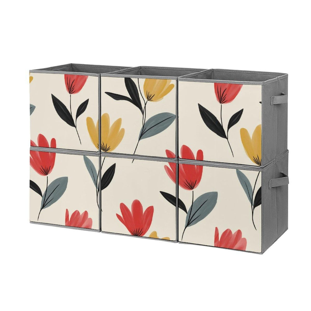 6 Printed Foldable Storage Cubes, 10.6 Inch Sturdy Collapsible Fabric Bins with Handles