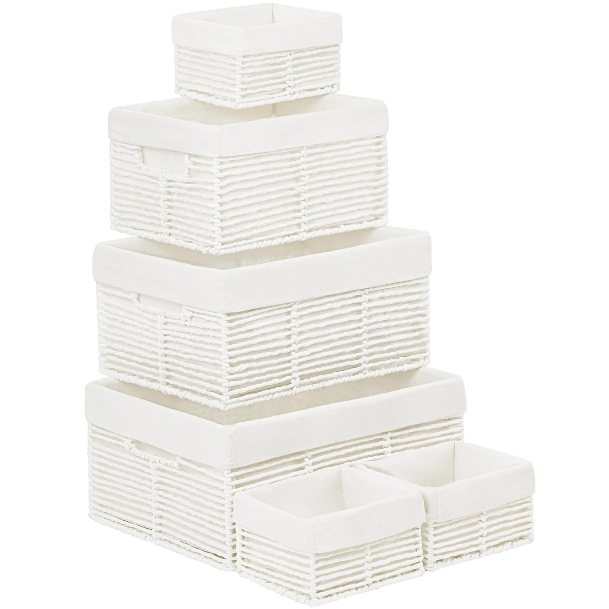 Vagusicc Wicker Storage Basket, 6 Pack Baskets for Organizing, Wicker Baskets with Handle, Rectangular Woven Basket for Storage Shelves, Cube Storage Bins for Closet/Clothes/Dresser, Natural