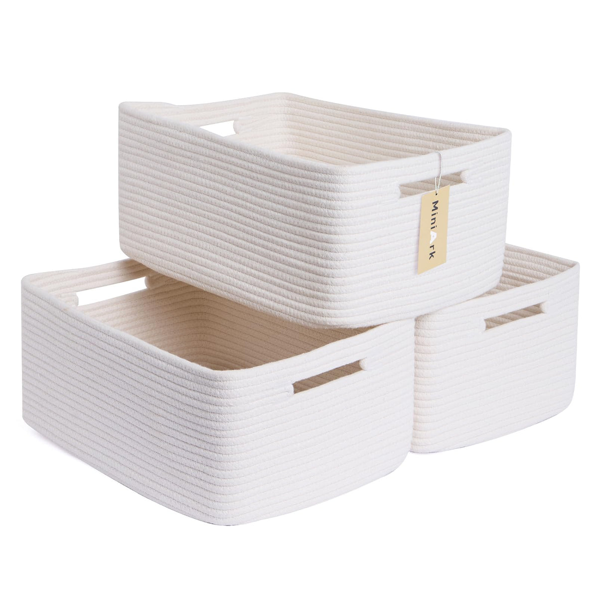MiniArk Large Storage Baskets for Organizing, 17 x 13 x 7.5” Closet Shelf Baskets for Clothes Blanket Towels, Baby Nursery, Toy Bins Box, Woven Rope Baskets, 4 Packs Mixed Brown