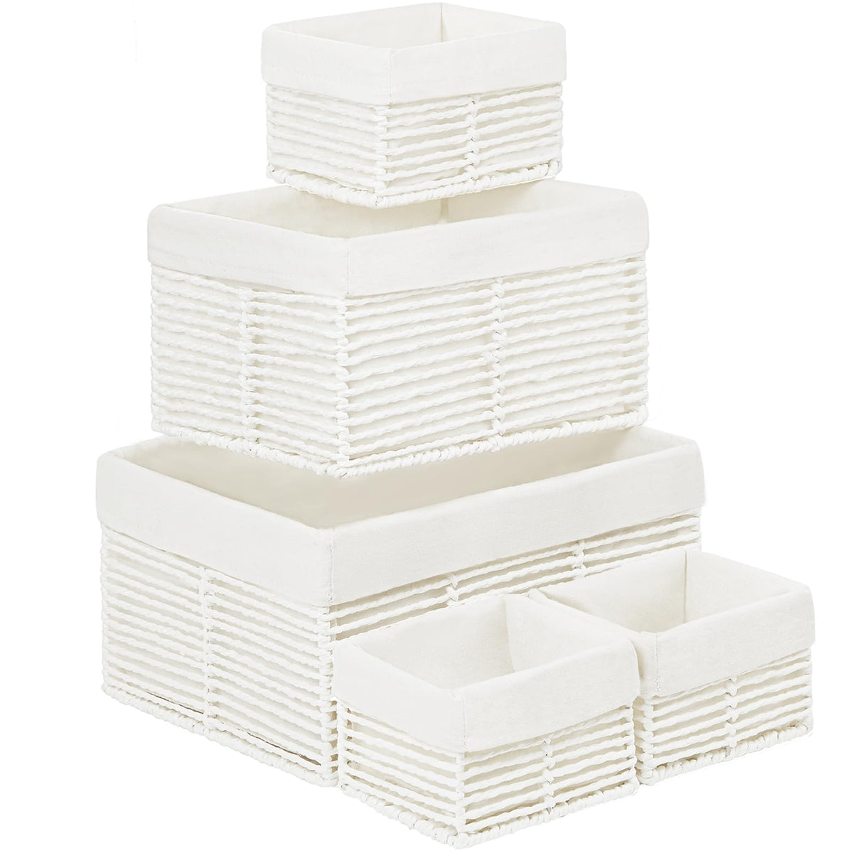 Vagusicc Wicker Storage Basket, 6 Pack Baskets for Organizing, Wicker Baskets with Handle, Rectangular Woven Basket for Storage Shelves, Cube Storage Bins for Closet/Clothes/Dresser, Natural