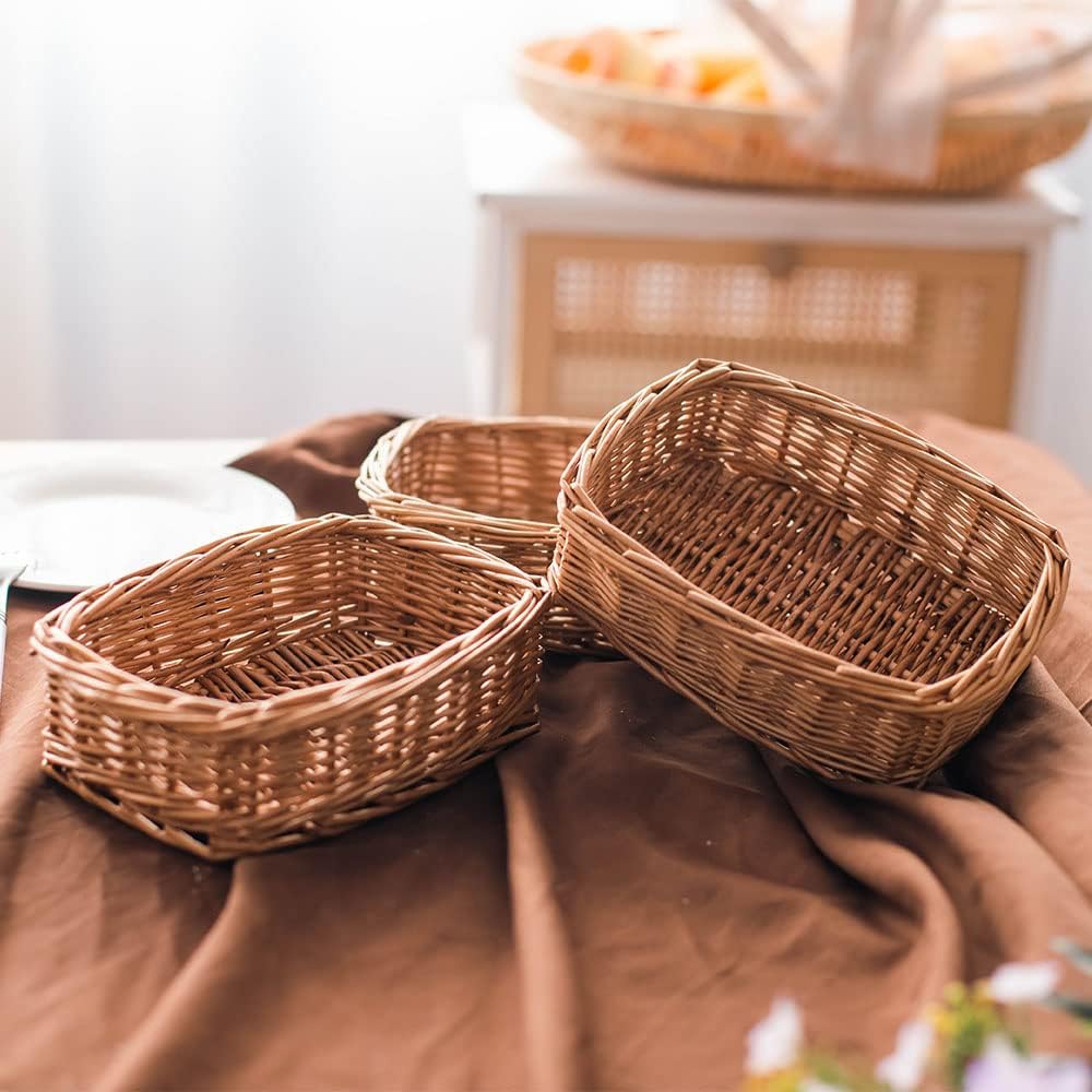 Rectangle small wicker baskets for sundries 3pcs storage bins