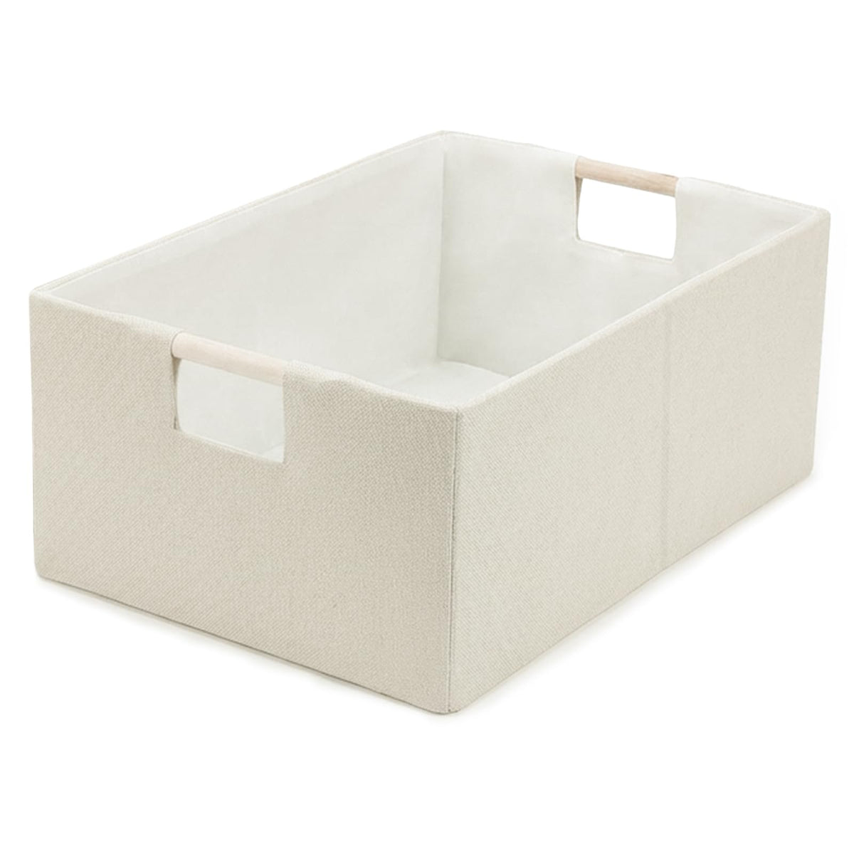 Foldable Fabric Storage Cubes, 2 Packs Cloth Storage Baskets with Wooden Handles, Collapsible Shelf Closet Organizer Bins, Rectangular Storage Boxes for Decor (Beige 2 Pack)