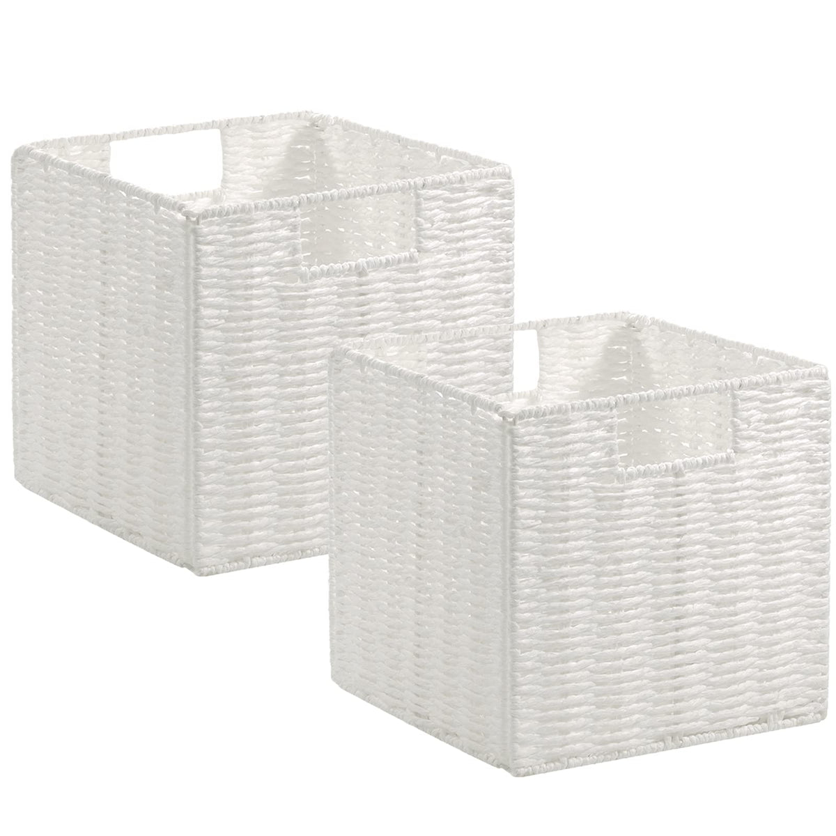 Vagusicc Wicker Basket, Set of 2 Hand-Woven Paper Rope Storage Baskets for Organizing, Foldable Cubby Storage Bins, 11 Inch Large Wicker Storage Basket, Square Baskets Cube Storage Organizer, Brown