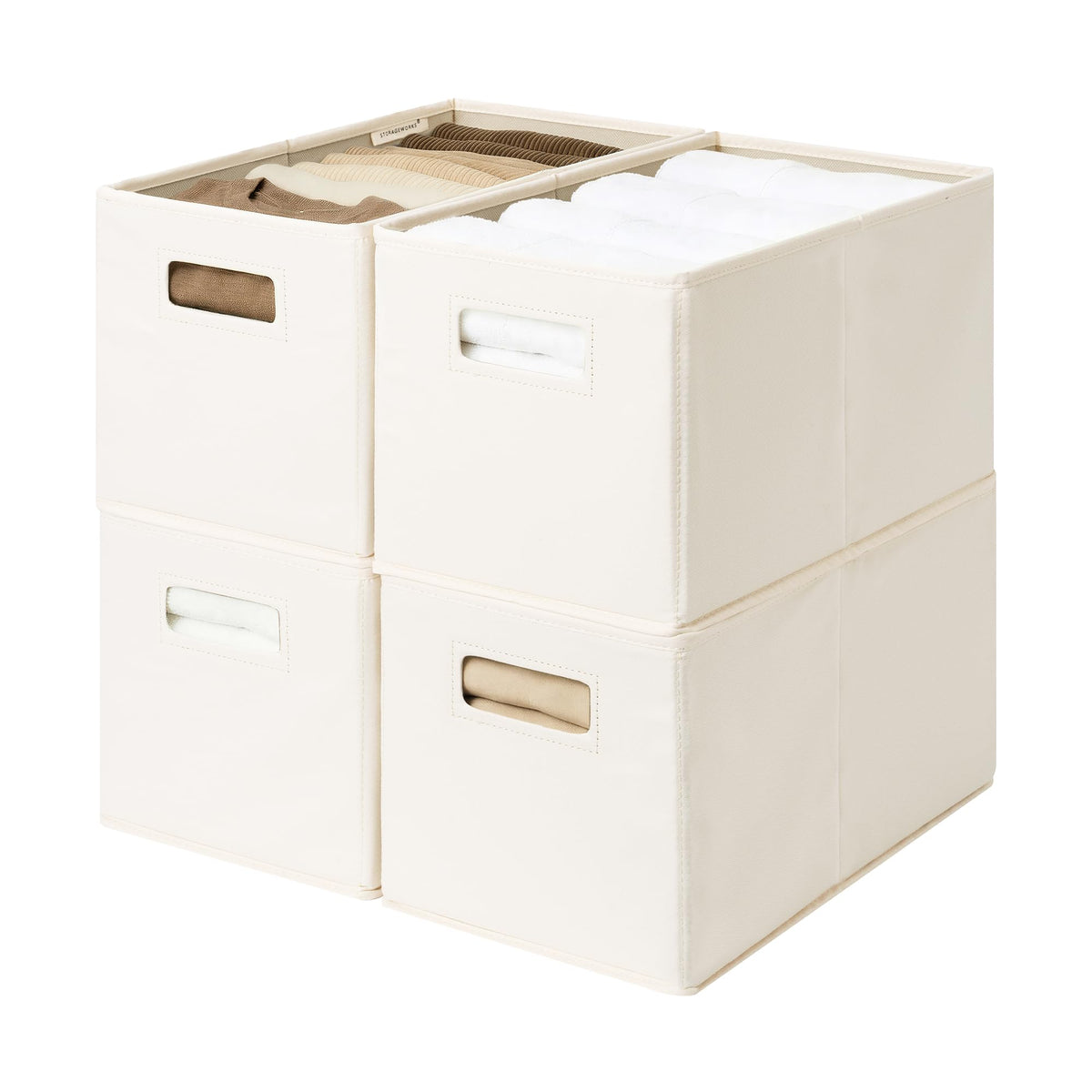 StorageWorks Fabric Storage Bins for Shelves, Large, 4-Pack, Ivory