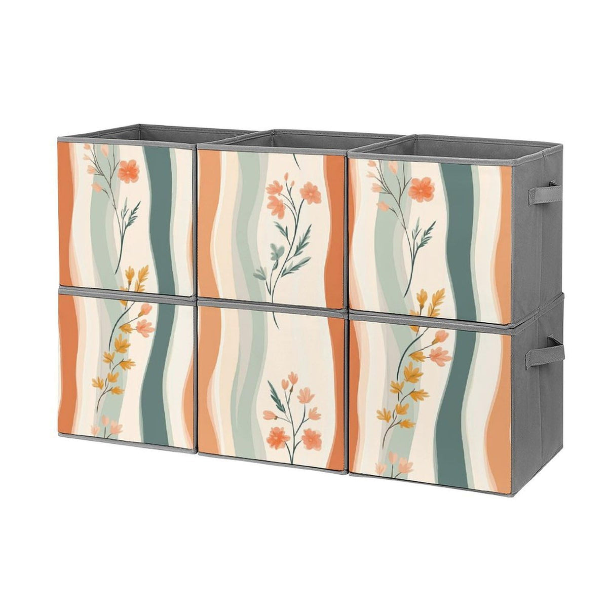 6 Printed Foldable Storage Cubes, 10.6 Inch Sturdy Collapsible Fabric Bins with Handles