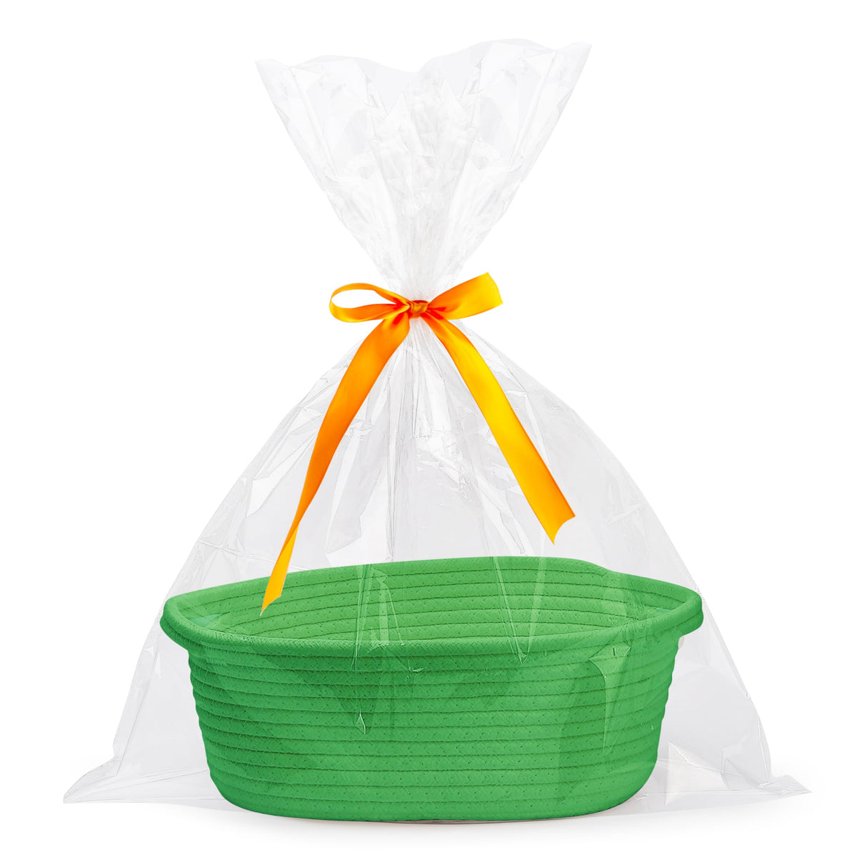 Pro Goleem Small Woven Basket with Gift Bags and Ribbons Durable Baskets for Gifts Empty Small Rope Basket for Storage 12"X 8" X 5" Baby Toy Bin with Handles, White