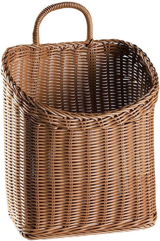 Woven Hanging Wicker Basket for Door, Handmade Rattan Hanging Wall Baskets for Garden Farmhouse Home (Brown)