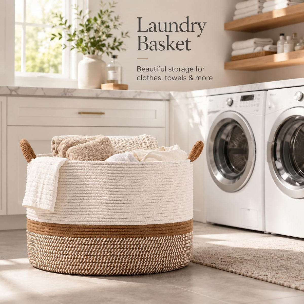 KAKAMAY Large Blanket Basket with Handles, Storage Basket for Living Room