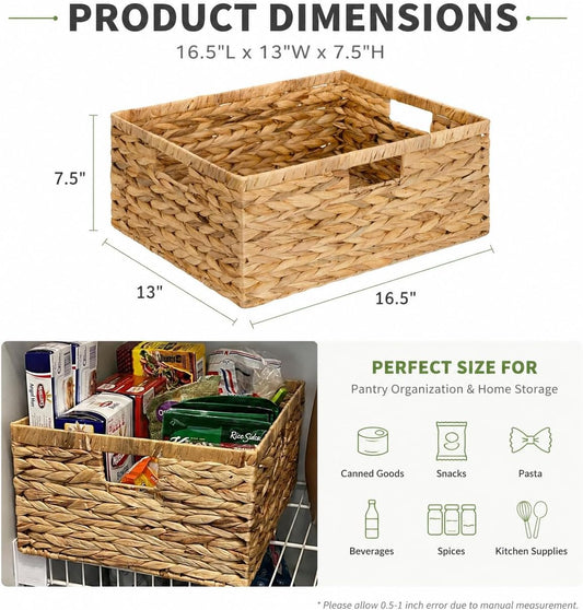 Extra Large Wicker Storage Baskets for Shelves, Water Hyacinth Handwoven