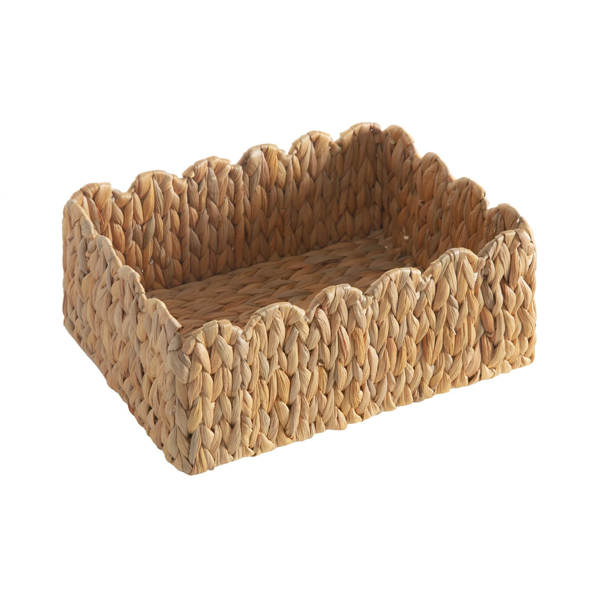 Scalloped Basket, Wicker Storage Baskets, Hand Woven Baskets for Shelves,Natural Baskets for Organizing (M-14" L x 10.5" W x 6" H)