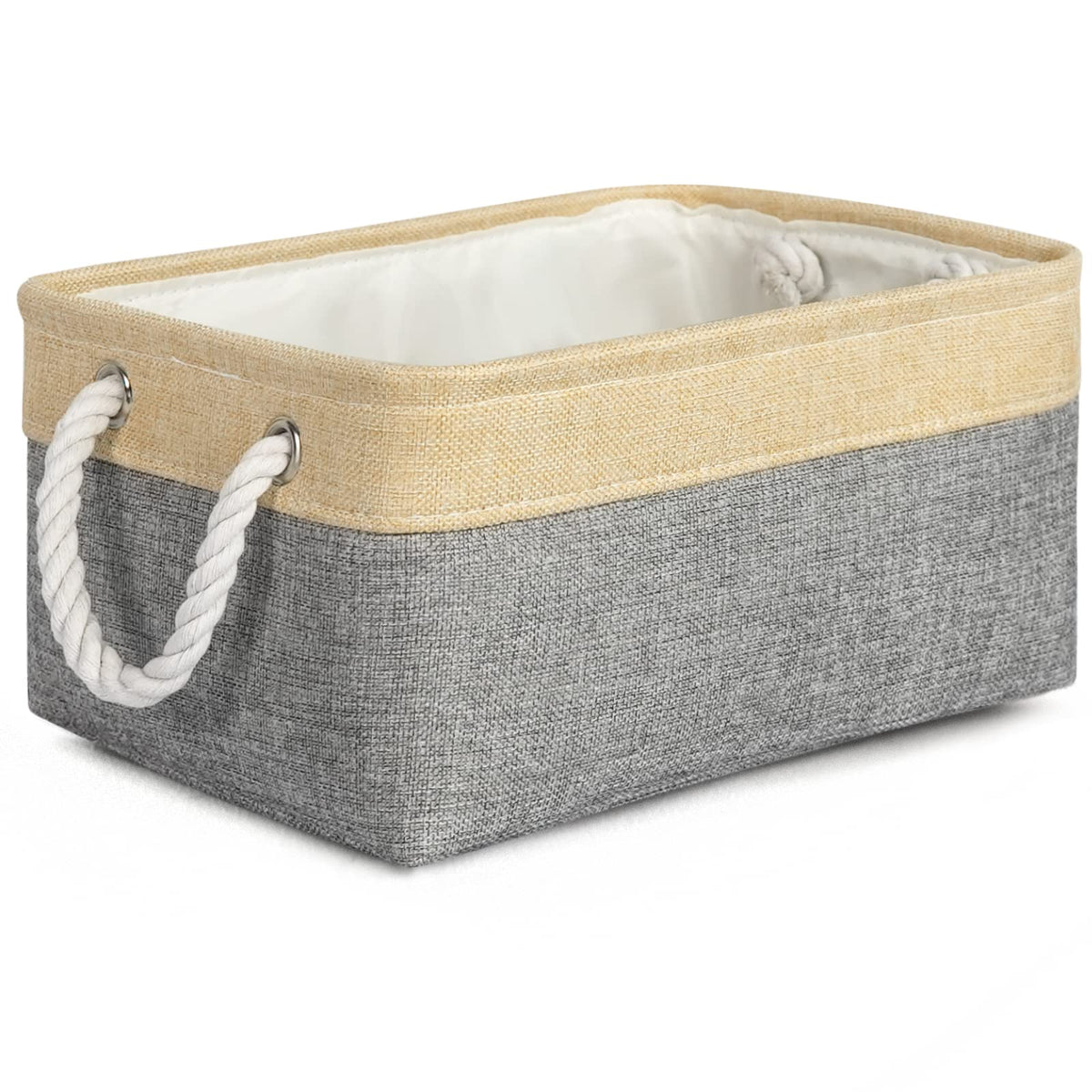 TheWarmHome Storage Basket for Organizing - 14x10x7 inch Medium 3 Pack Collapsible Storage Bin for Shelves with Handles, Canves Storage Box for Organizer Cubes Cloth Gift Toy Closet (White & Khaki)