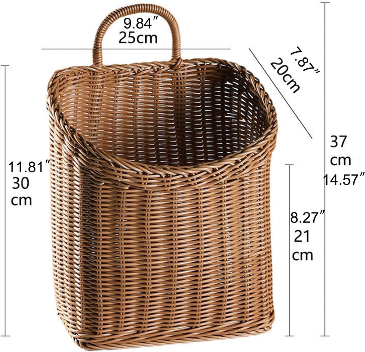 Woven Hanging Wicker Basket for Door, Handmade Rattan Hanging Wall Baskets for Garden Farmhouse Home (Brown)