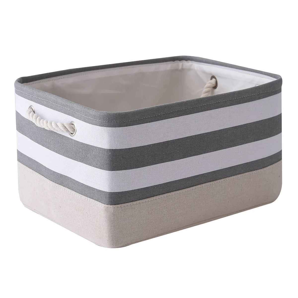 TheWarmHome Storage Basket for Organizing - 14x10x7 inch Medium 3 Pack Collapsible Storage Bin for Shelves with Handles, Canves Storage Box for Organizer Cubes Cloth Gift Toy Closet (White & Khaki)