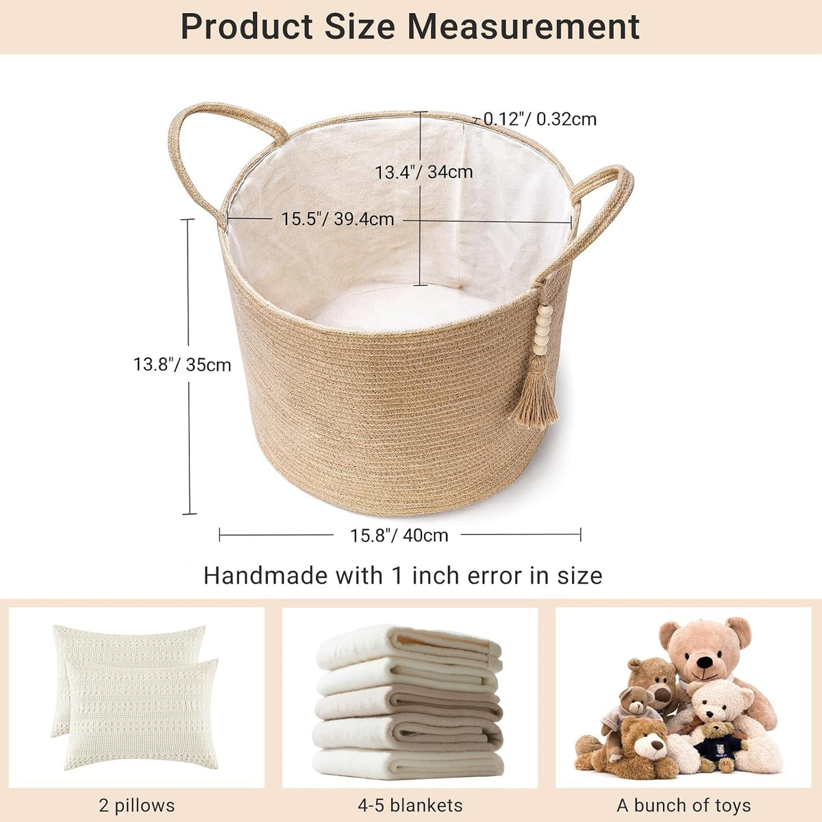 Mkono Woven Storage Basket for Blanket, Toys Plant Organizer, 16"W x 13.8"L