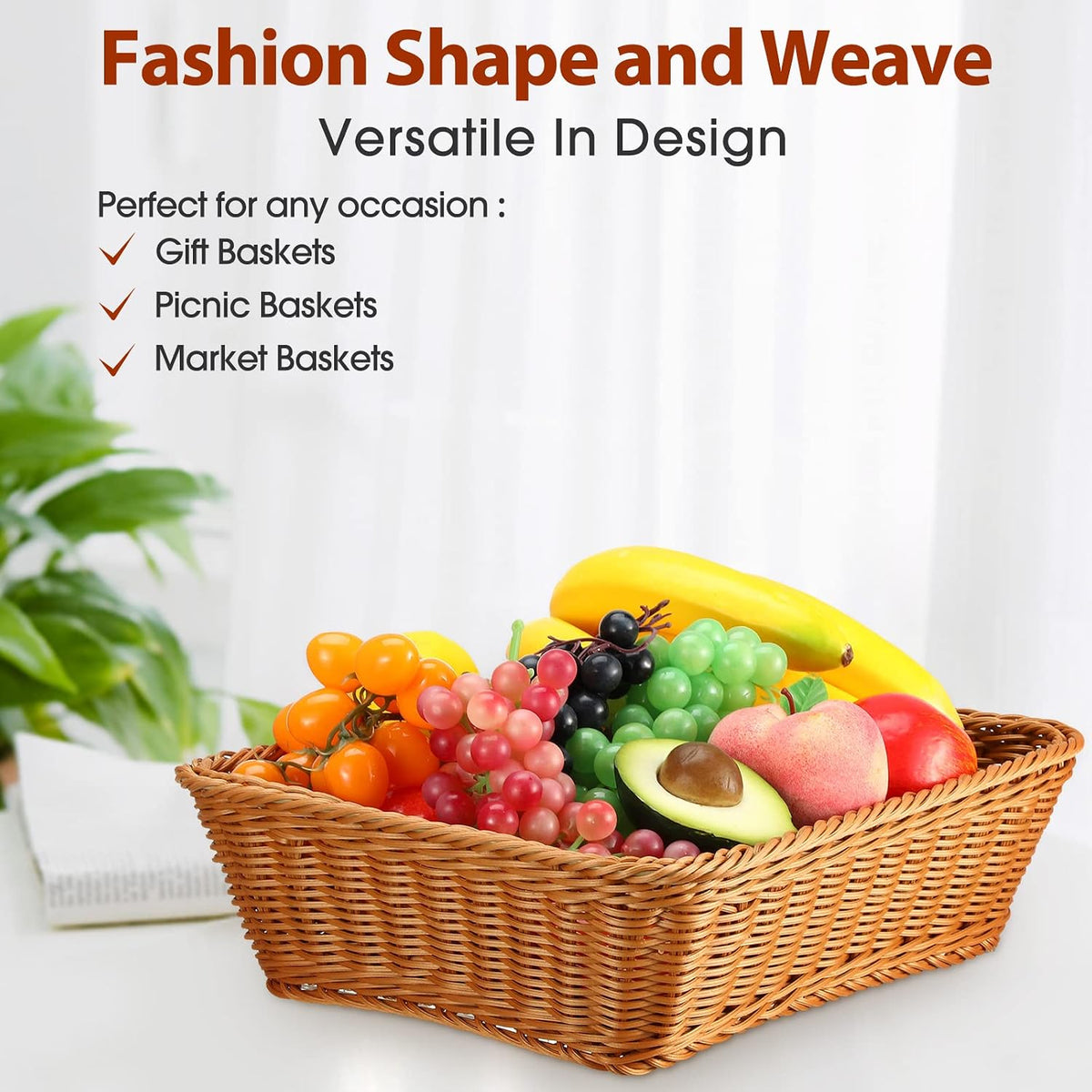 6 Pcs 17.7 in Large Wicker Bread Baskets, Woven Serving Basket for Kitchen