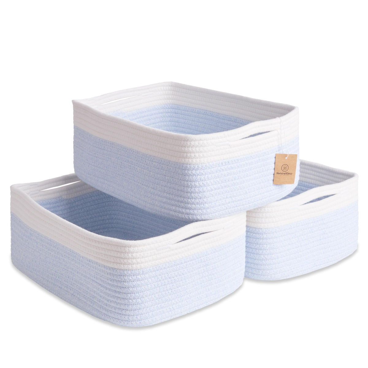 Woven Rope Baskets for Organizing, 3 Pack, 15.5 x 11 x 5.5" Storage Bins
