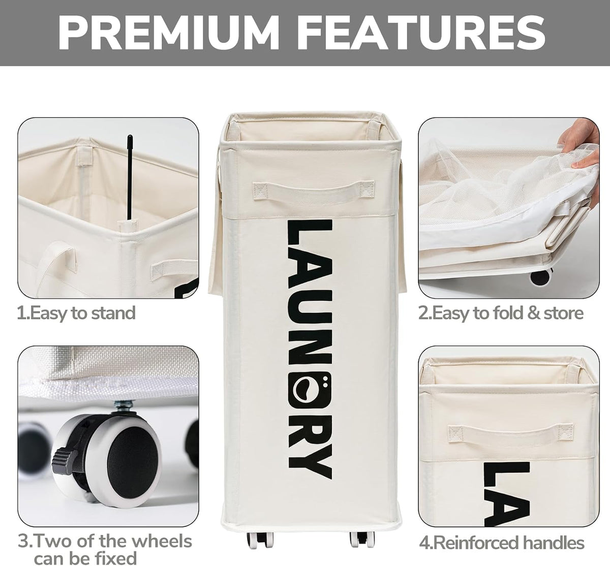 Goodpick 75L Laudnry Basket with Wheels & Removable Wash Bag for Dorm