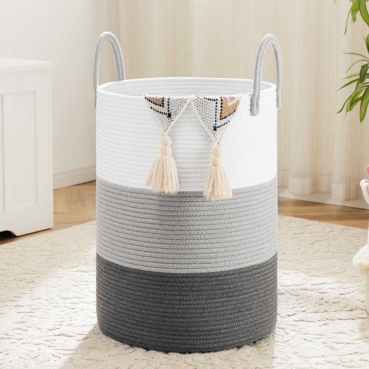 Artfeel Laundry Basket,Woven Cotton Rope Laundry Hamper,80L for Decorative Storage of Dirty Clothes,Toys and Blankets in Bathroom,Baby Room and Living Room