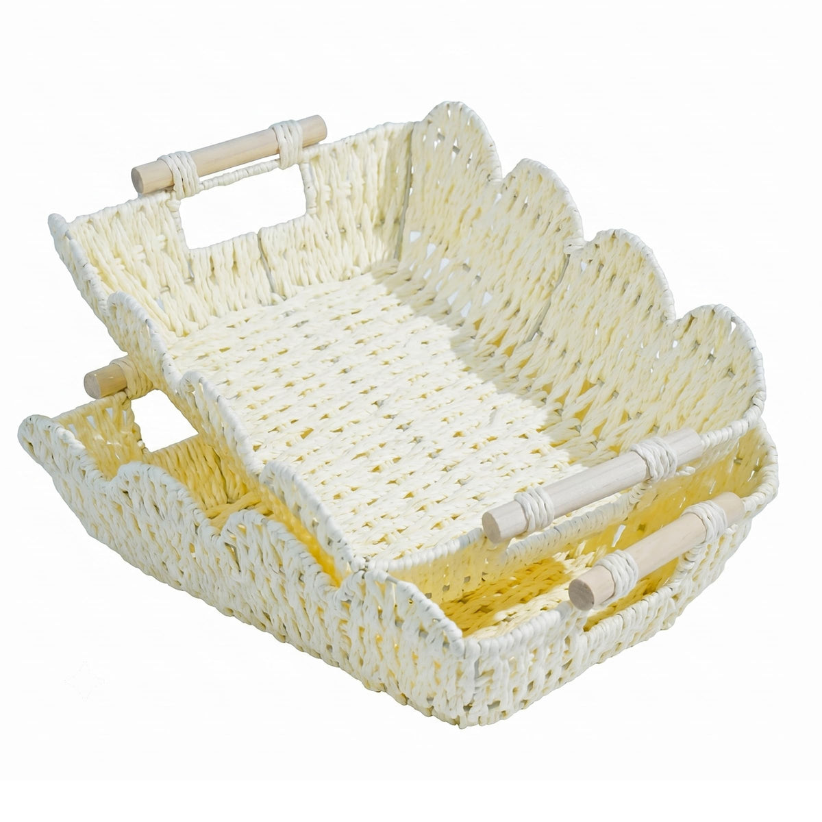 Coeusy 2 Pack Wicker Basket,Cute Scalloped Basket,Natural Water Hyacinth