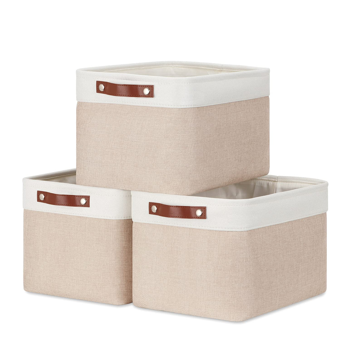 DULLEMELO Small Storage Bins, Storage Baskets for Organizing, Collapsible Rectangular Fabric Baskets for Shelves, Closets, Nursery, Home, Office, Empty Gift Baskets (6-Pack, White&Khaki)