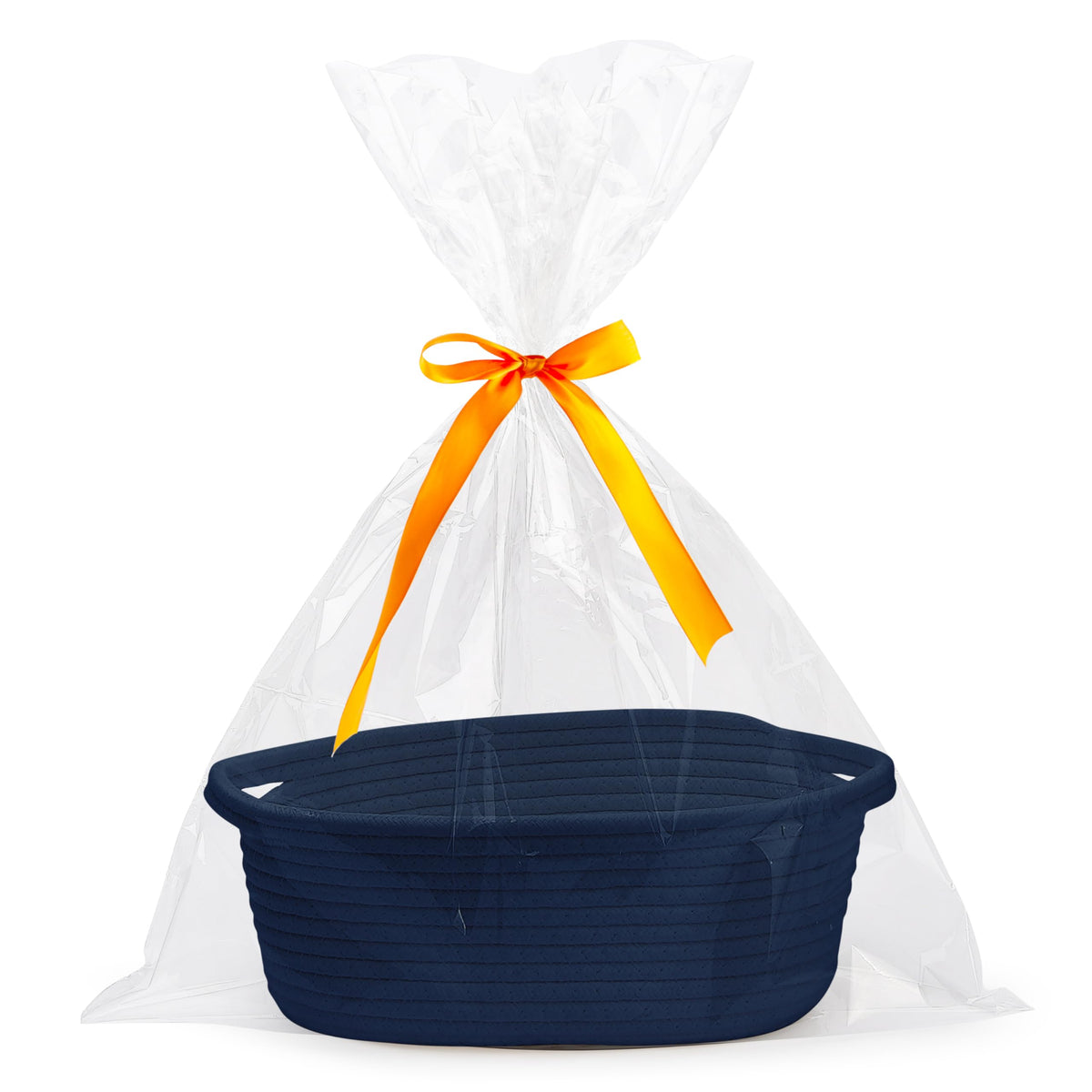 Pro Goleem Small Woven Basket with Gift Bags and Ribbons Durable Baskets for Gifts Empty Small Rope Basket for Storage 12"X 8" X 5" Baby Toy Bin with Handles, White