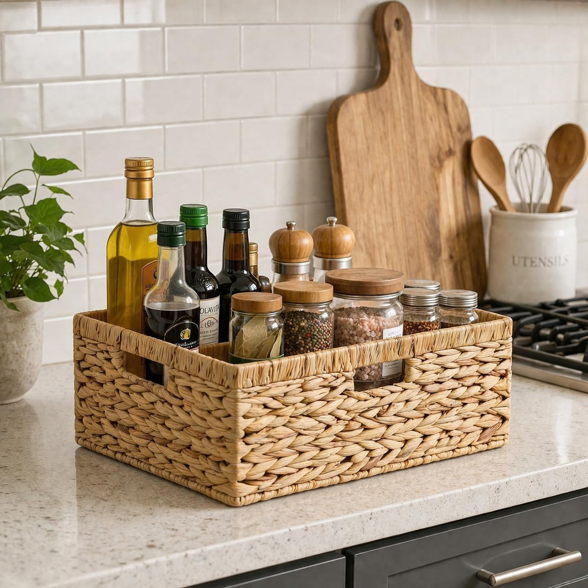 Jumbo Wicker Basket, Rectangular Wicker Basket for Storage, 16.5 x 13 x 7.5