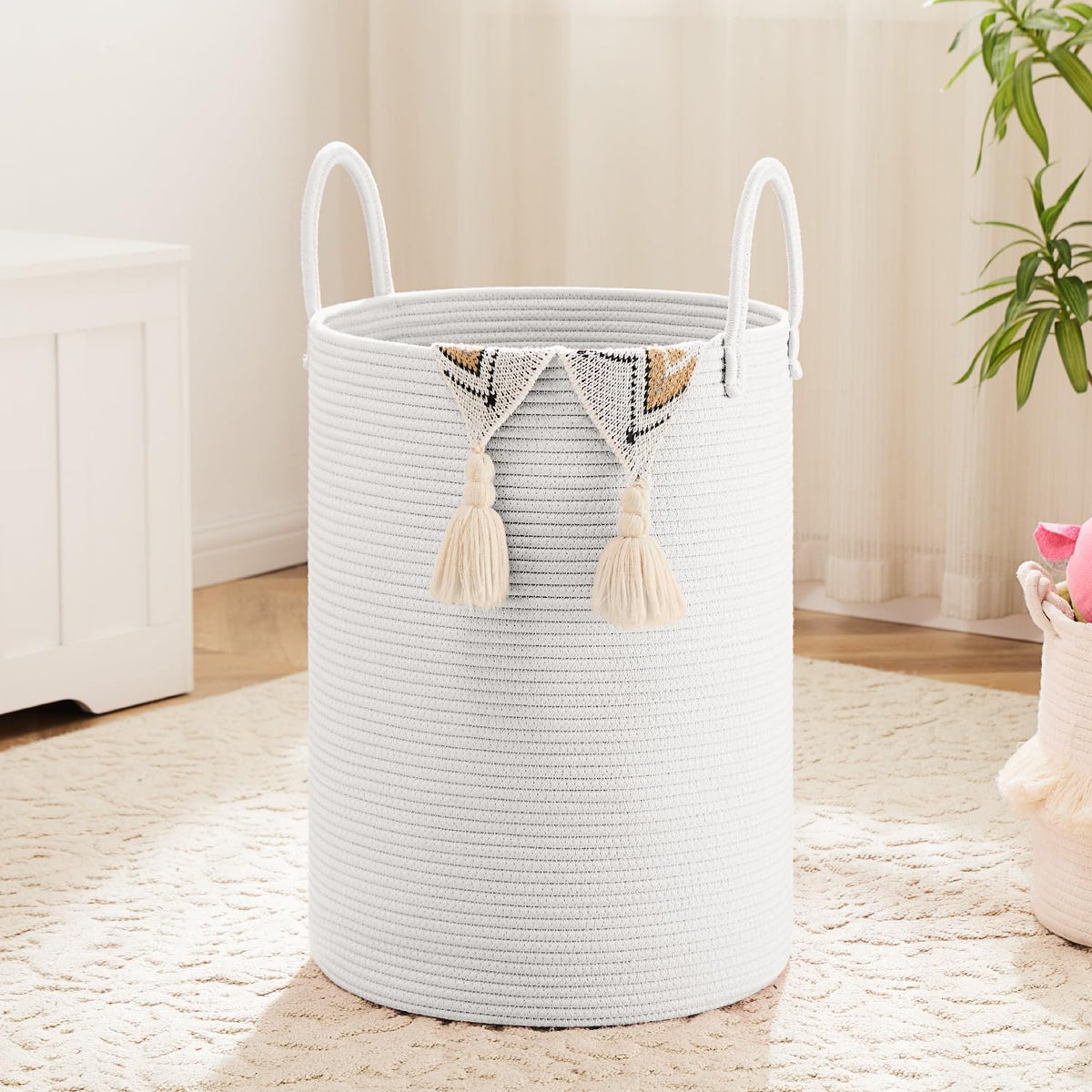 Artfeel Laundry Basket,Woven Cotton Rope Laundry Hamper,80L for Decorative Storage of Dirty Clothes,Toys and Blankets in Bathroom,Baby Room and Living Room
