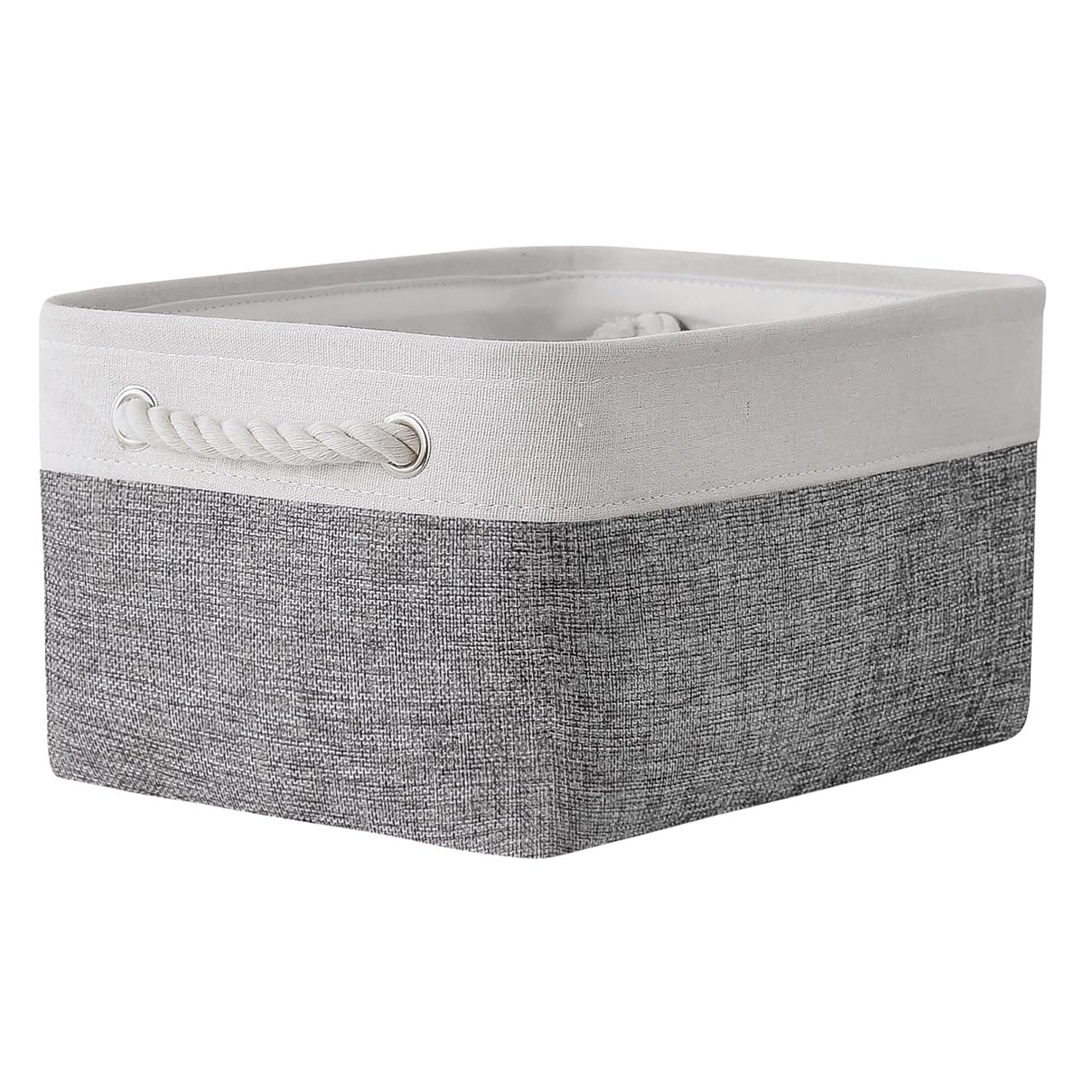 TheWarmHome Storage Basket for Organizing - 14x10x7 inch Medium 3 Pack Collapsible Storage Bin for Shelves with Handles, Canves Storage Box for Organizer Cubes Cloth Gift Toy Closet (White & Khaki)
