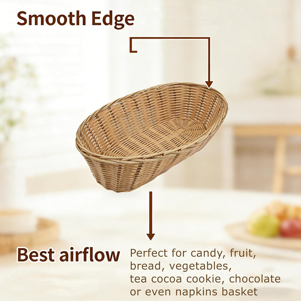 16 Pack Bread Basket for Serving, Oval Wicker Small Gift Baskets, Plastic Empty Tabletop Fruit Vegetables Serving Baskets for Wedding, Mother's day, Christmas, Restaurant, 8.6 x 6.5 Inch