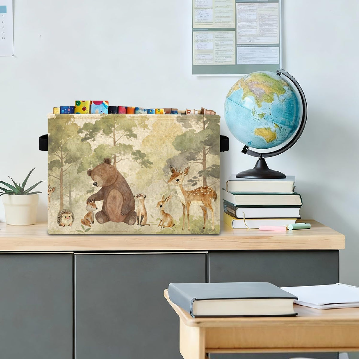 Forest Animal Nursery Storage Bins Box with Handles, Bear Deer Fox Bunny Woods Animal Laundry Basket Hamper Collapsible Clothes Toys Organizer for Toddler Kids Room Playroom