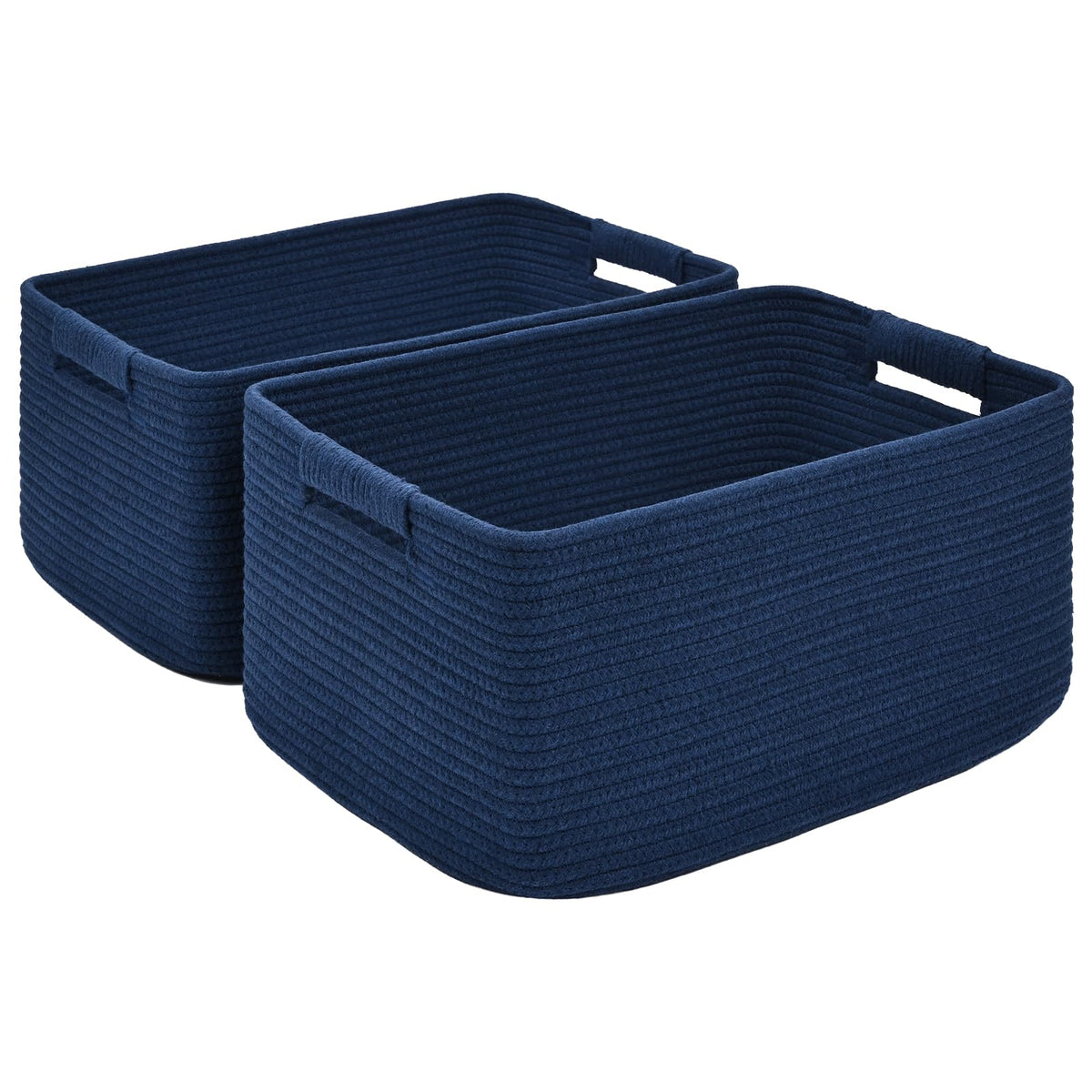 2 Pack Large Storage Basket for Organizing, 17.5"x13"x7" Woven Basket for Shelves, Closet Cube Storage Bins with Wrapped Handle, Cotton Rope Baskets for Kitchen, Clothes, Toys(Off White & Brown)