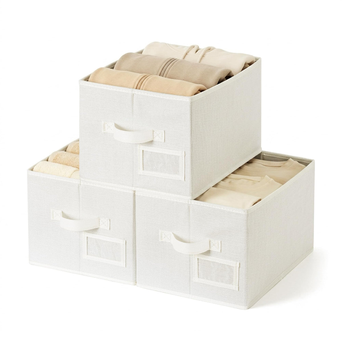 GRANNY SAYS Closet Shelf Baskets with Label, Khaki&Ivory, Large, 3-Pack