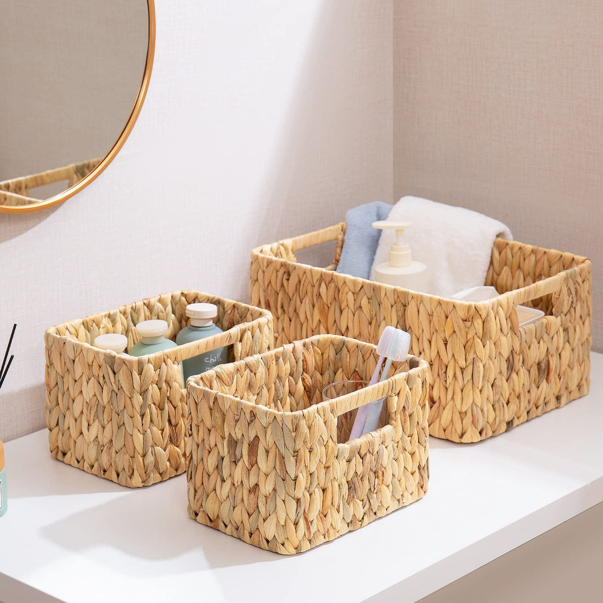Water Hyacinth Wicker Baskets, Rectangular 12" Basket 2 Pack
