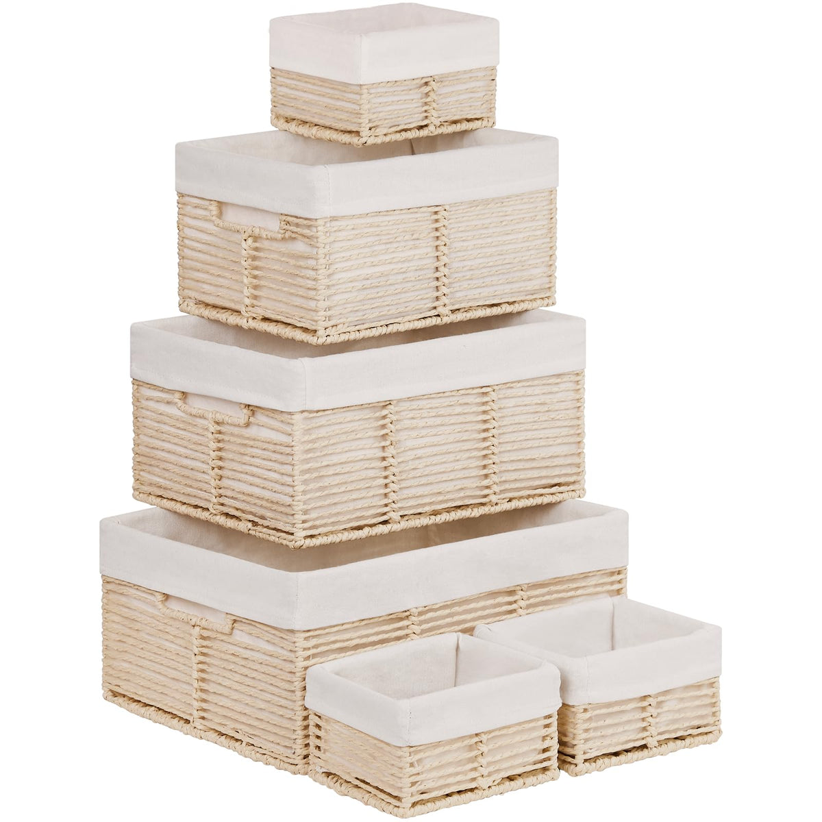 Vagusicc Wicker Storage Basket, 6 Pack Baskets for Organizing, Wicker Baskets with Handle, Rectangular Woven Basket for Storage Shelves, Cube Storage Bins for Closet/Clothes/Dresser, Natural