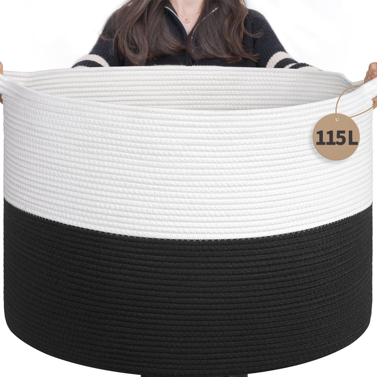 INDRESSME 115L Extra Large Woven Wicker Blanket Basket Living Room