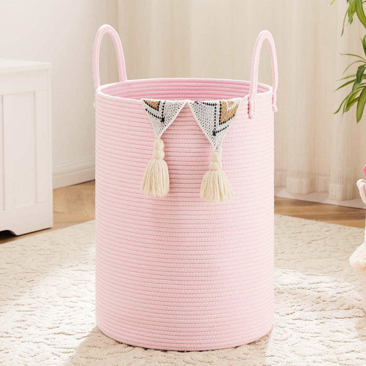 Artfeel Laundry Basket,Woven Cotton Rope Laundry Hamper,80L for Decorative Storage of Dirty Clothes,Toys and Blankets in Bathroom,Baby Room and Living Room