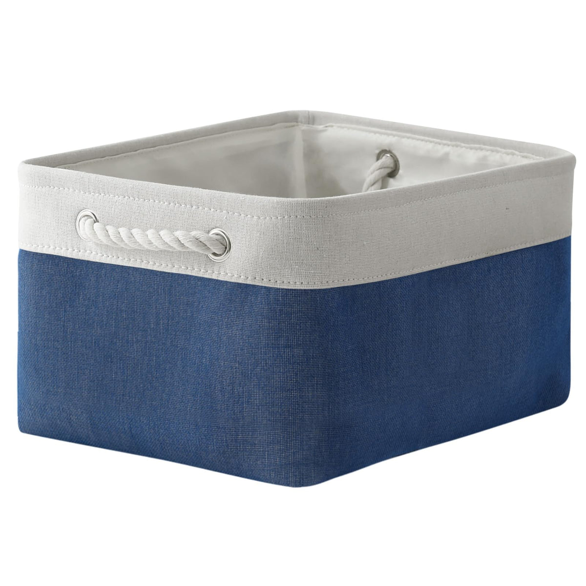 TheWarmHome Storage Basket for Organizing - 14x10x7 inch Medium 3 Pack Collapsible Storage Bin for Shelves with Handles, Canves Storage Box for Organizer Cubes Cloth Gift Toy Closet (White & Khaki)