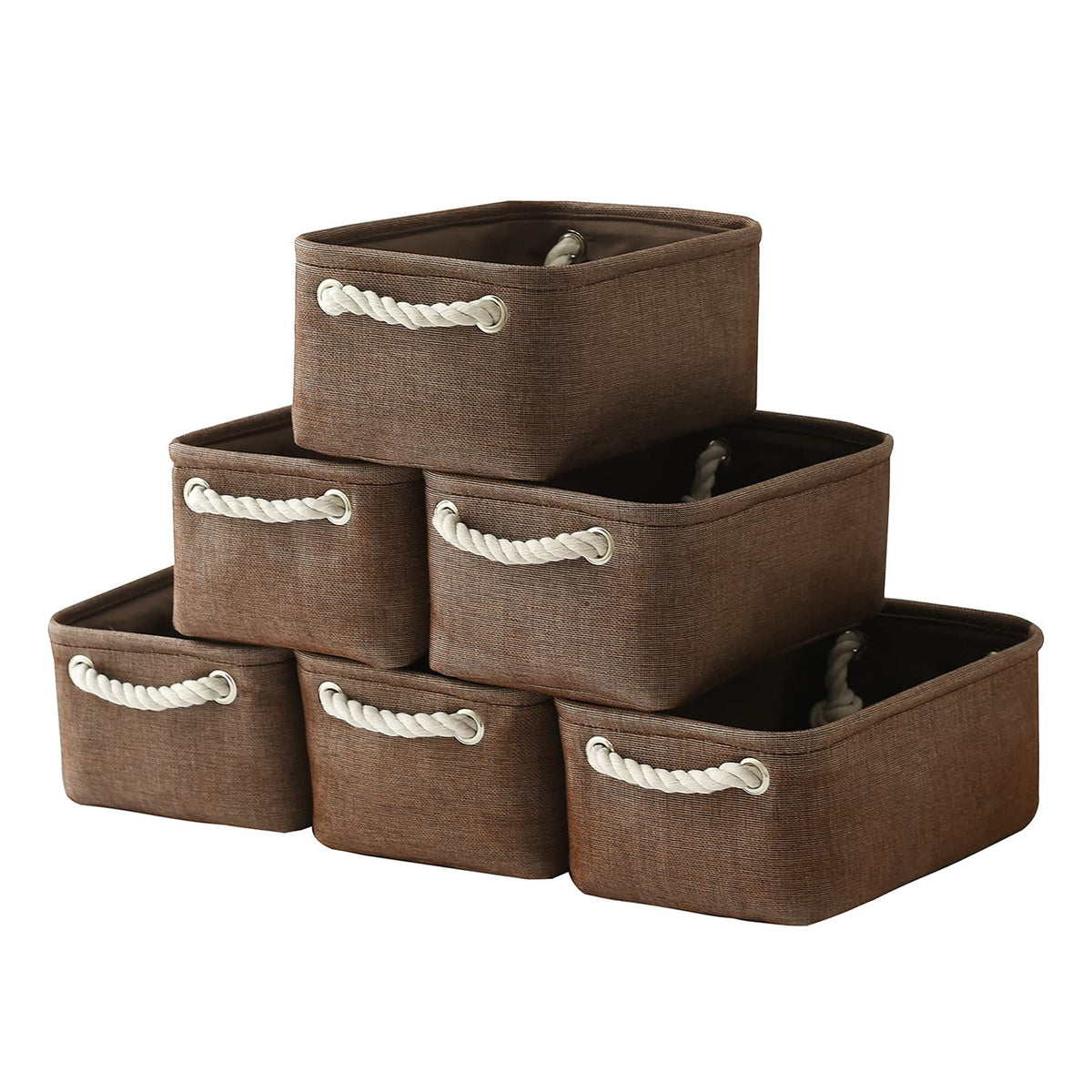 TheWarmHome Storage Basket for Organizing - 14x10x7 inch Medium 3 Pack Collapsible Storage Bin for Shelves with Handles, Canves Storage Box for Organizer Cubes Cloth Gift Toy Closet (White & Khaki)