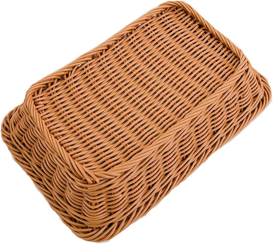 Yarlung 3 Pack Imitation Rattan Woven Bread Baskets, 11.8 x 7.8 Inch Plastic Wicker Fruit Baskets for Food Serving, Vegetables, Kitchen, Restaurant, Outdoor, Brown