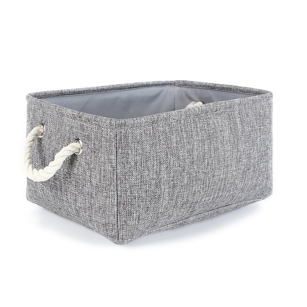TheWarmHome Storage Basket for Organizing - 14x10x7 inch Medium 3 Pack Collapsible Storage Bin for Shelves with Handles, Canves Storage Box for Organizer Cubes Cloth Gift Toy Closet (White & Khaki)