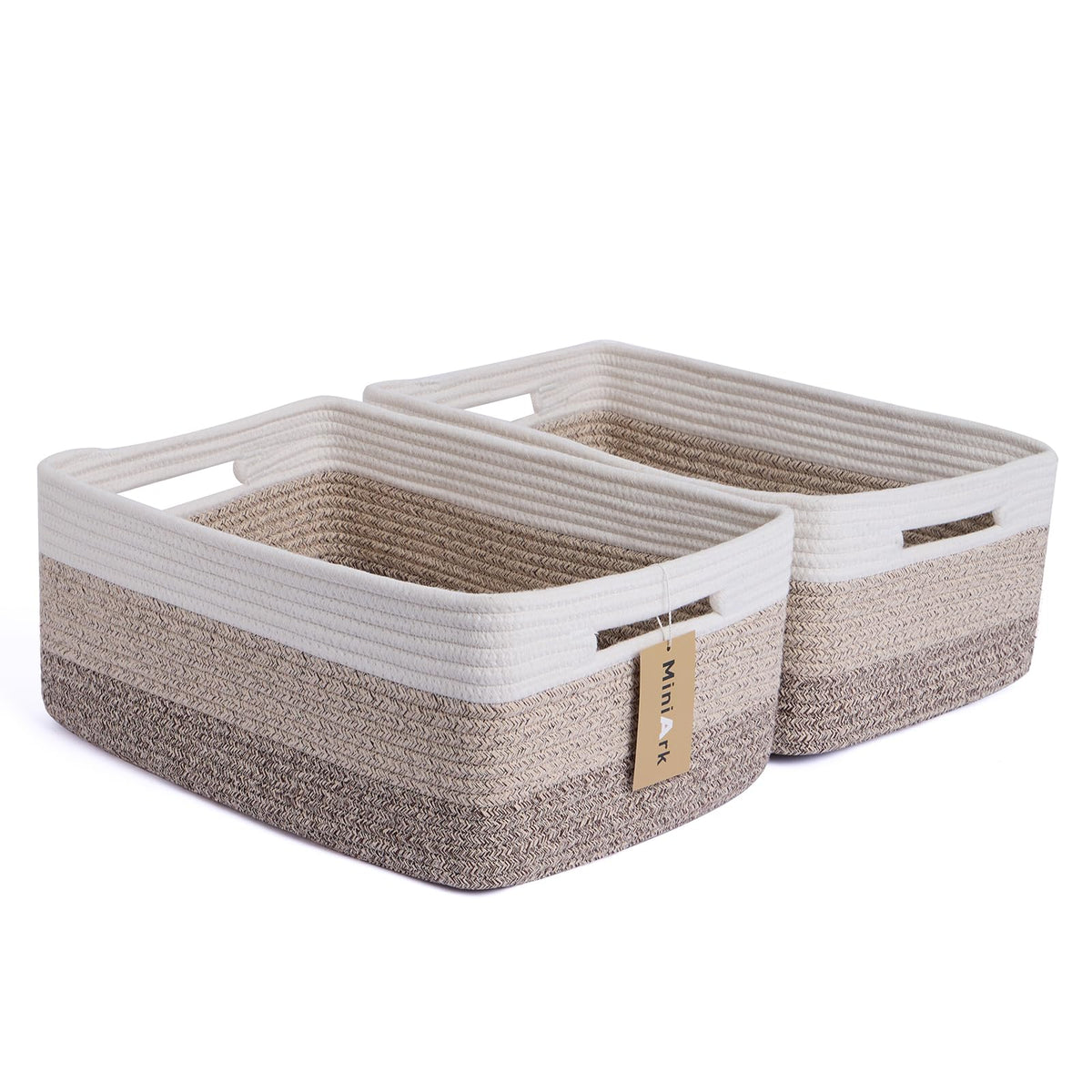 MiniArk Large Storage Baskets for Organizing, 17 x 13 x 7.5” Closet Shelf Baskets for Clothes Blanket Towels, Baby Nursery, Toy Bins Box, Woven Rope Baskets, 4 Packs Mixed Brown