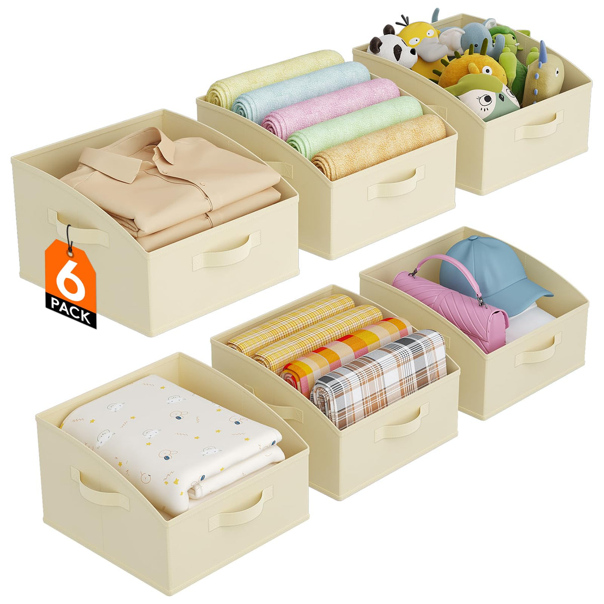 Lifewit Trapezoid Closet Storage Bin for Shelf, 6 Packs 23L, Light Gray