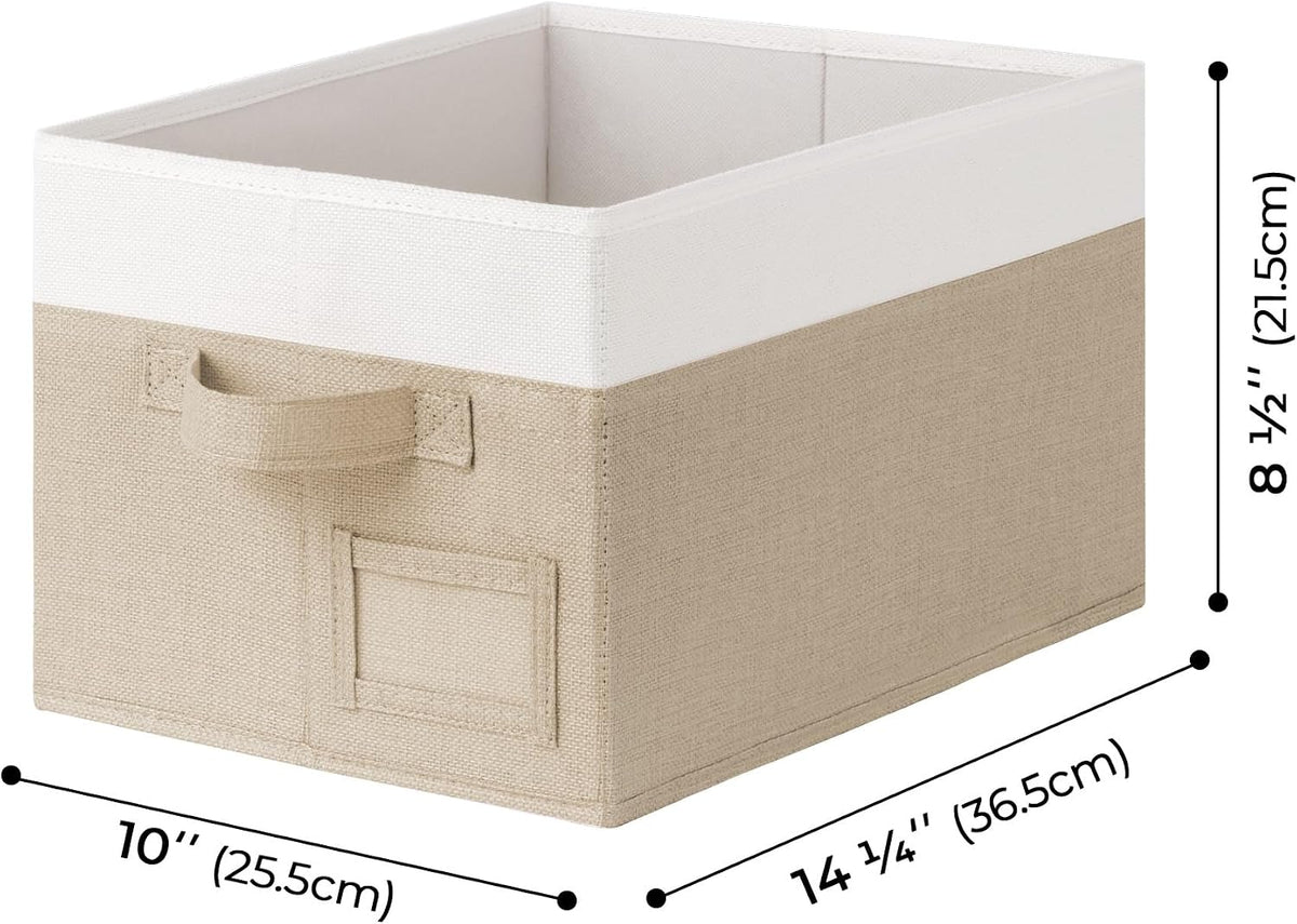 GRANNY SAYS Closet Shelf Baskets with Label, Khaki&Ivory, Large, 3-Pack