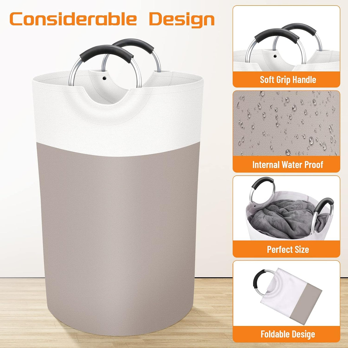 BlissTotes 75L Laundry Basket, Freestanding Collapsible Hamper, Brown