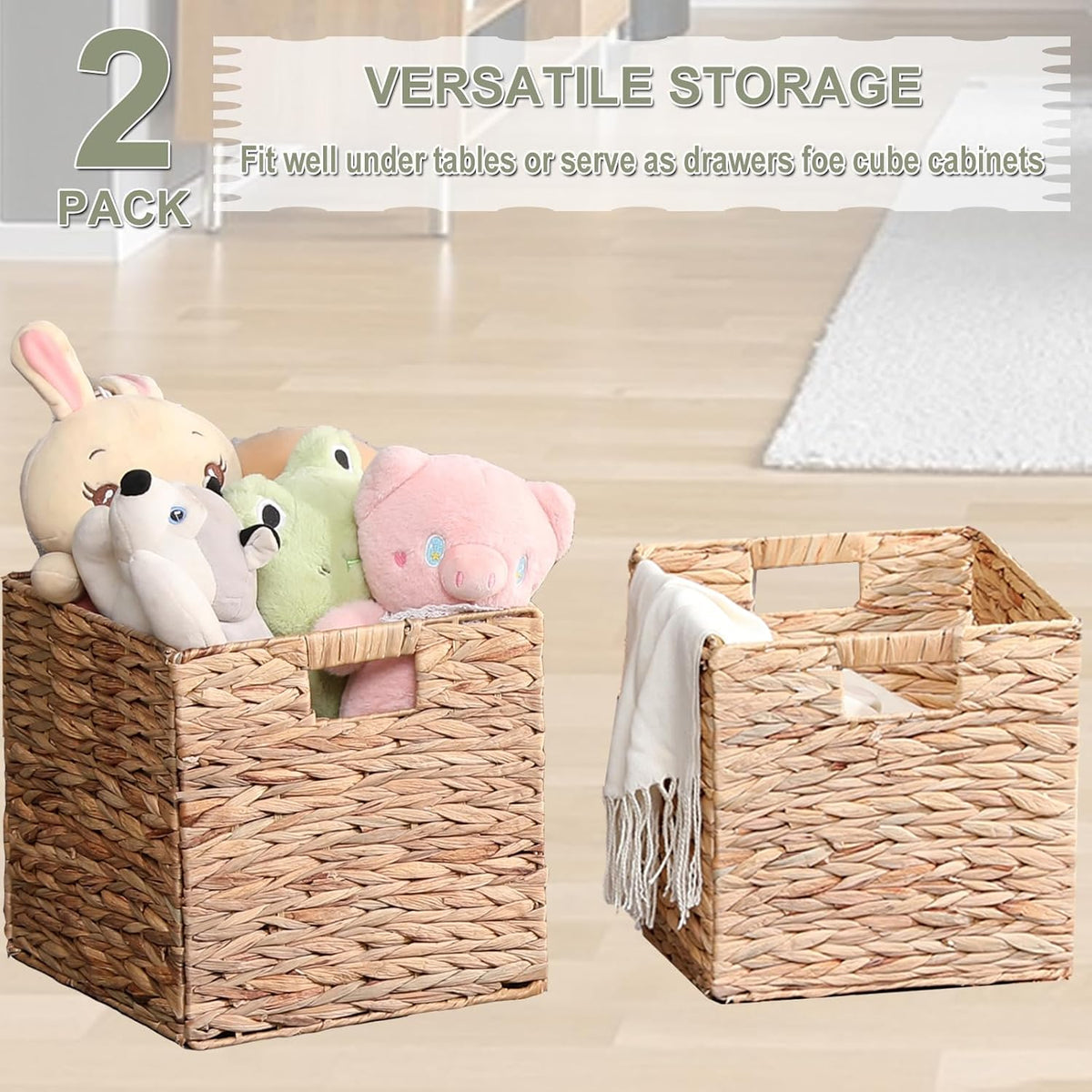 LYJWOO6D Water Hyacinth Storage Baskets 11x11x11 Inch Set of 2