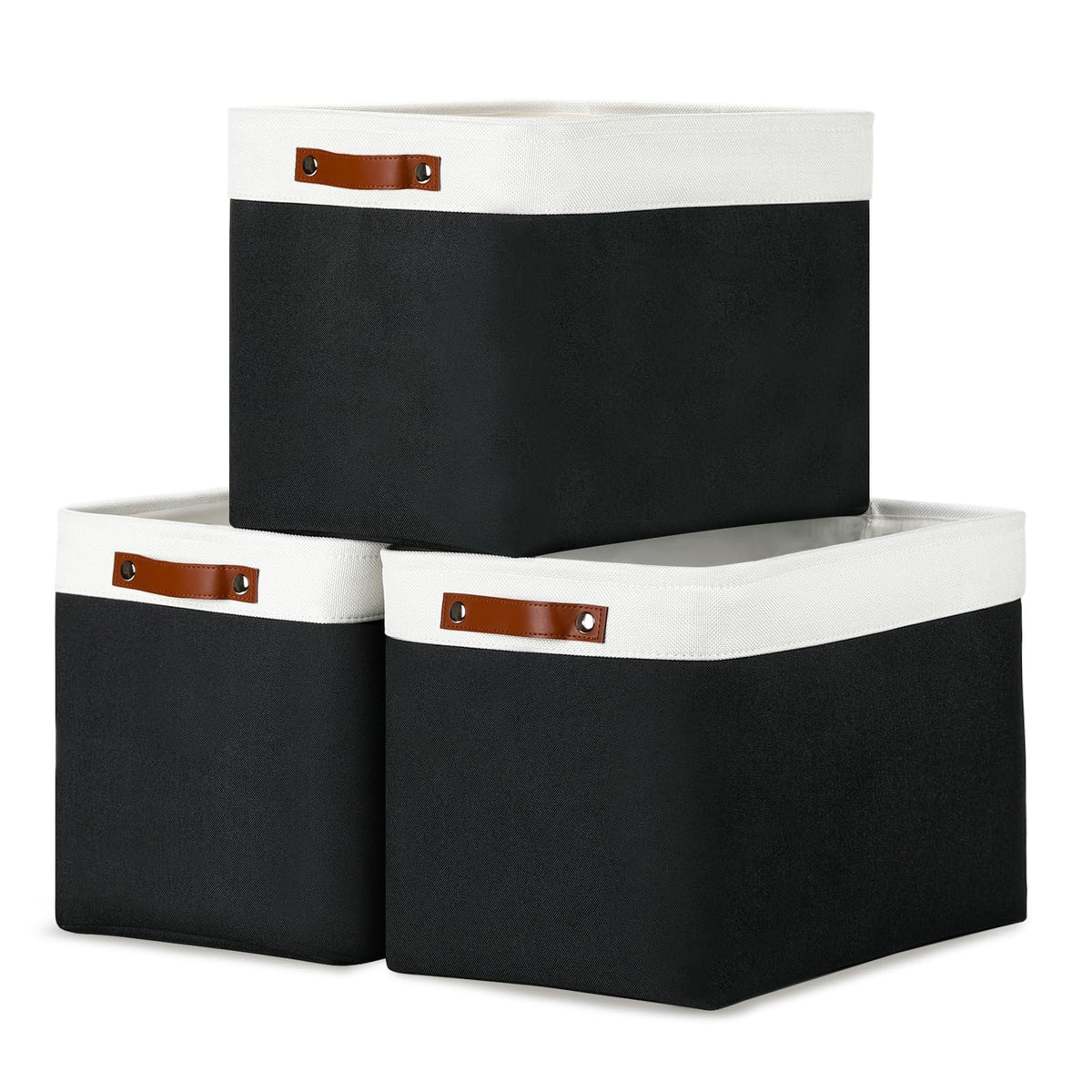 DULLEMELO Small Storage Bins, Storage Baskets for Organizing, Collapsible Rectangular Fabric Baskets for Shelves, Closets, Nursery, Home, Office, Empty Gift Baskets (6-Pack, White&Khaki)
